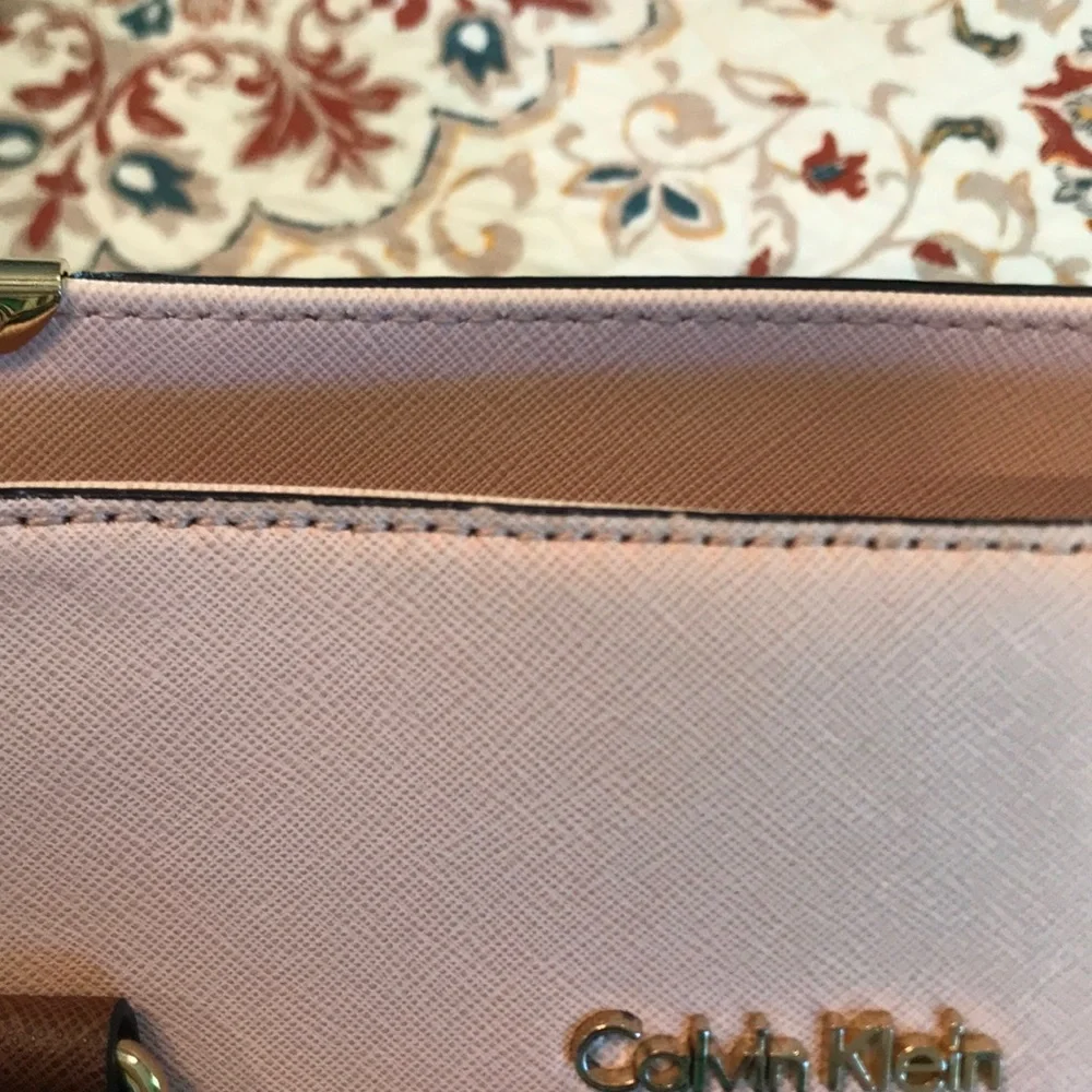 Calvin Klein Pink and White Leather Satchel